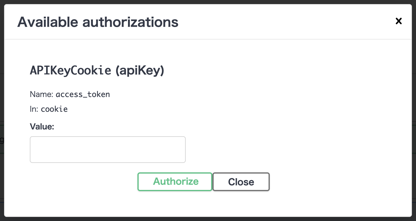 APIKeyCookie で Swagger UI に出る鍵マークと認証フォーム