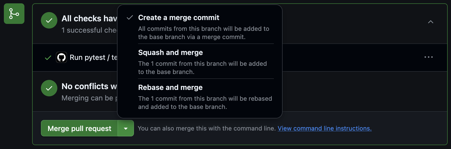 PR のマージ方法（merge commit / squash / rebase）