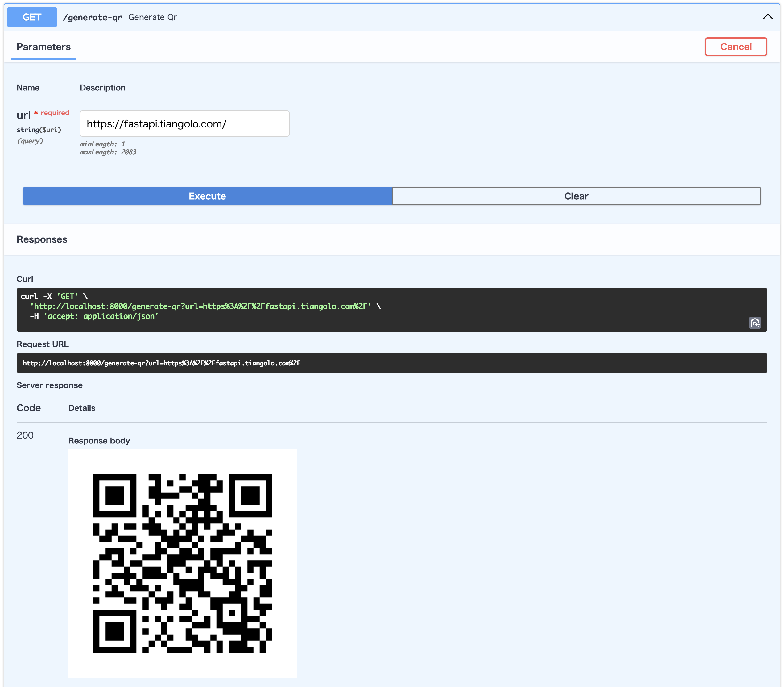generate-qr エンドポイントで生成した QR コード
